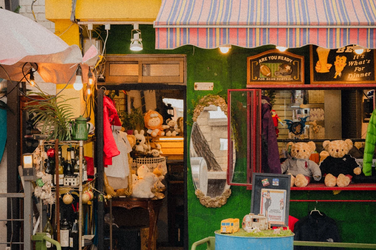 A colourful gift shop storefront filled with merchandise