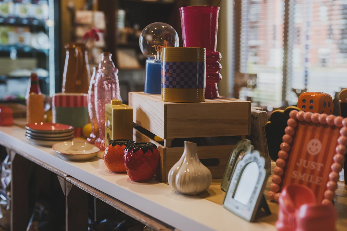Colourful gifts and decor displayed inside a boutique shop